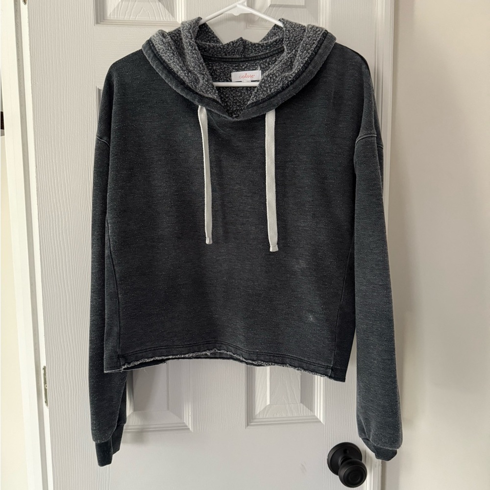 Colsie Charcoal Hoodie with White Drawstrings